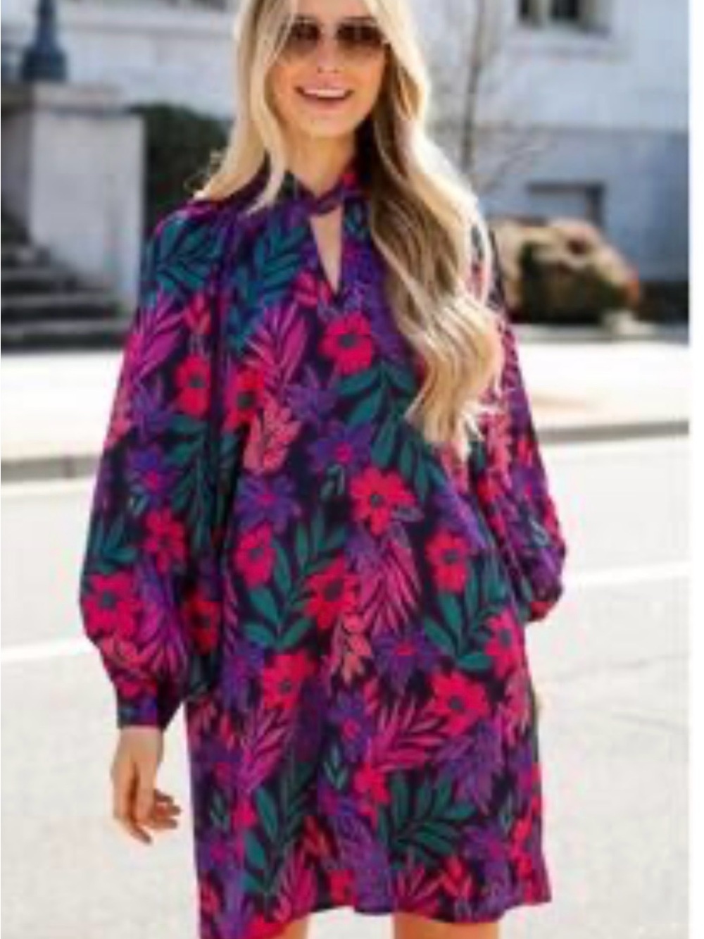 NWT ODDY Vibrant Floral Shift Dress in Purple & Fuchsia